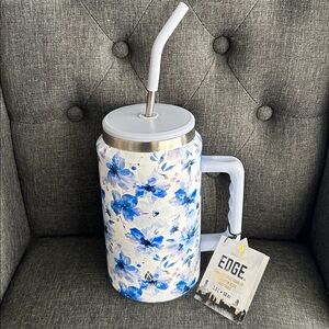 NEW 🆕 Manna Light Blue Floral Stainless Steel Tumbler with Straw 1.5 liters